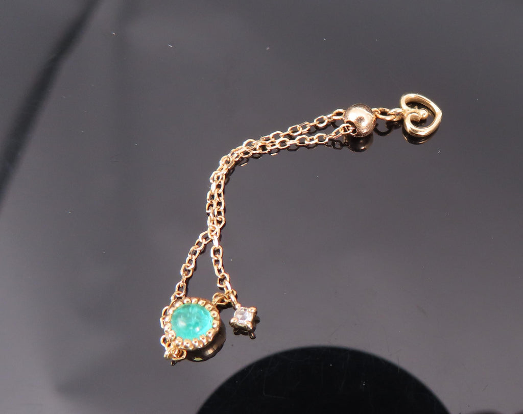 Vintage 0.10ct Green Tourmaline & 0.01ct Diamond 18K Gold Yellow Chain Ring