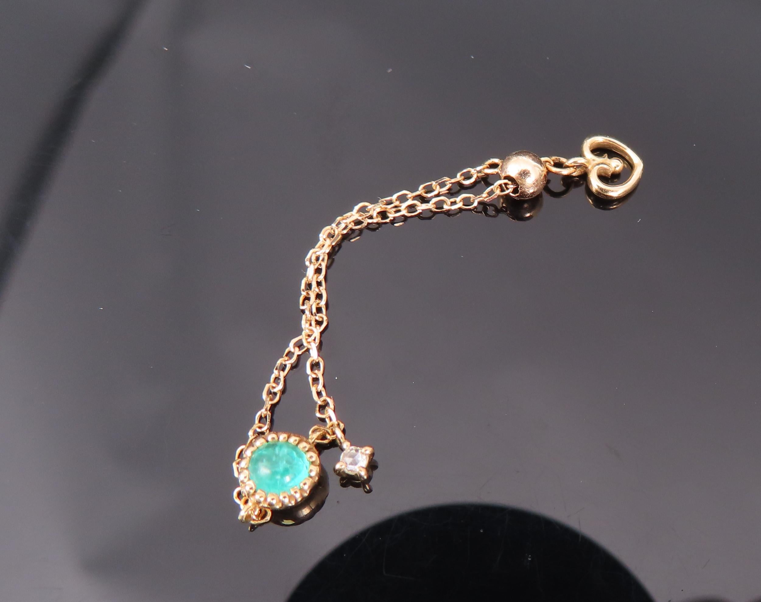 Vintage 0.10ct Green Tourmaline & 0.01ct Diamond 18K Gold Yellow Chain Ring
