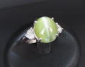 Fine 8.44ct Cat's Eye Chrysoberyl 0.60ct Heart Diamond Platinum Ring, Size 6.25