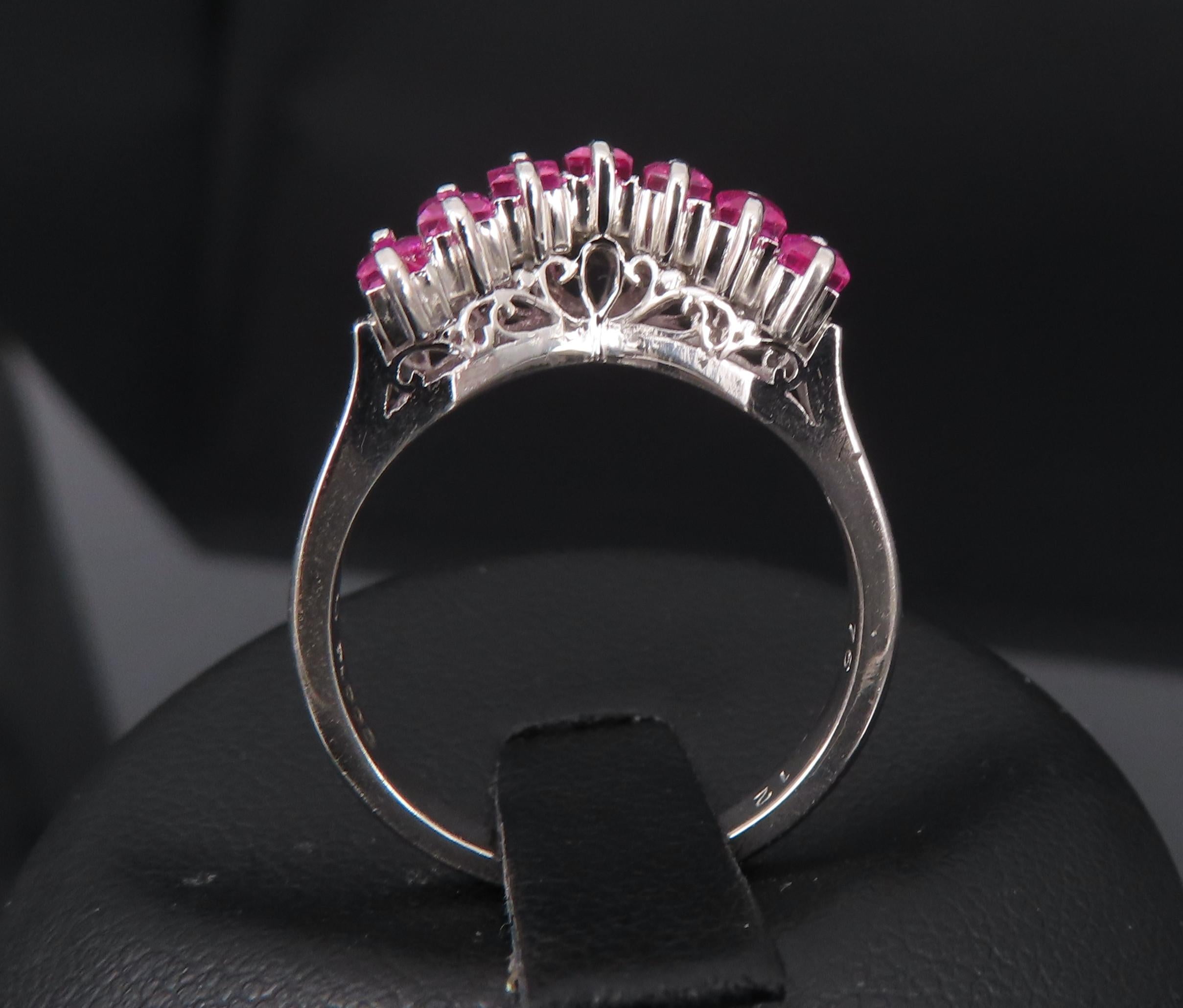 Vintage 0.76ct Ruby & 0.12ct Diamond Platinum Chevron V Ring Size 5.75