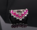 Vintage 0.76ct Ruby & 0.12ct Diamond Platinum Chevron V Ring Size 5.75