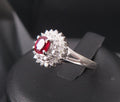 Vintage 0.20ct Intense Red Ruby 0.34ct Diamond Platinum Cocktail Ring Size 6.5