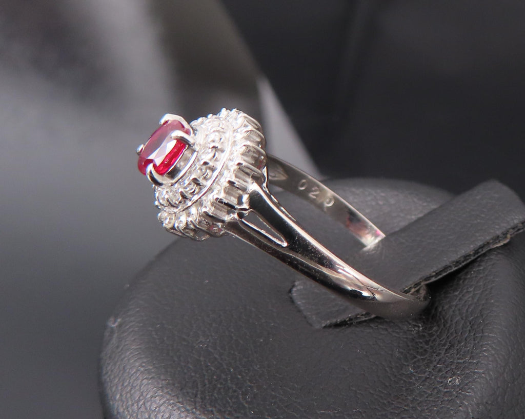 Vintage 0.20ct Intense Red Ruby 0.34ct Diamond Platinum Cocktail Ring Size 6.5
