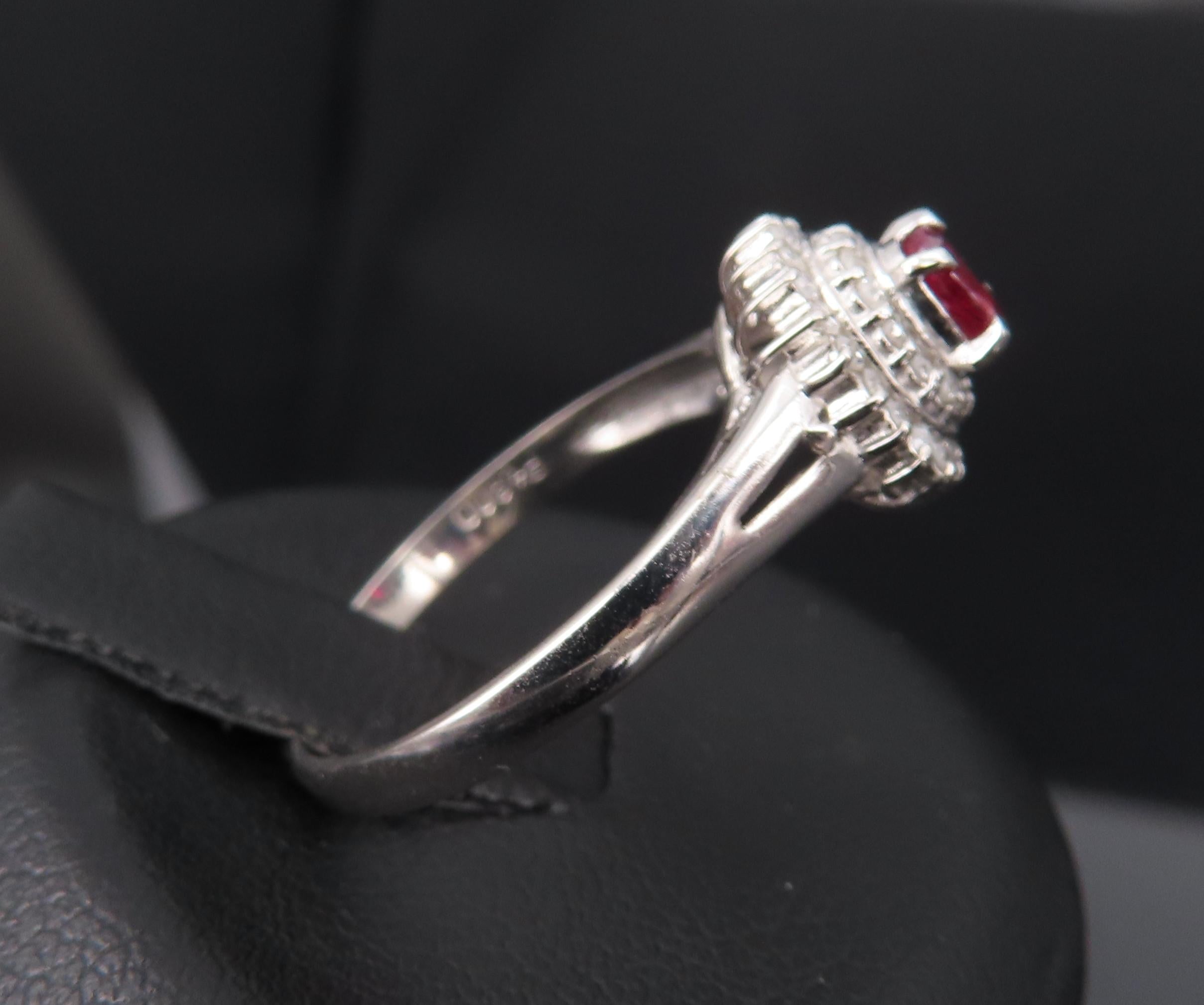 Vintage 0.20ct Intense Red Ruby 0.34ct Diamond Platinum Cocktail Ring Size 6.5