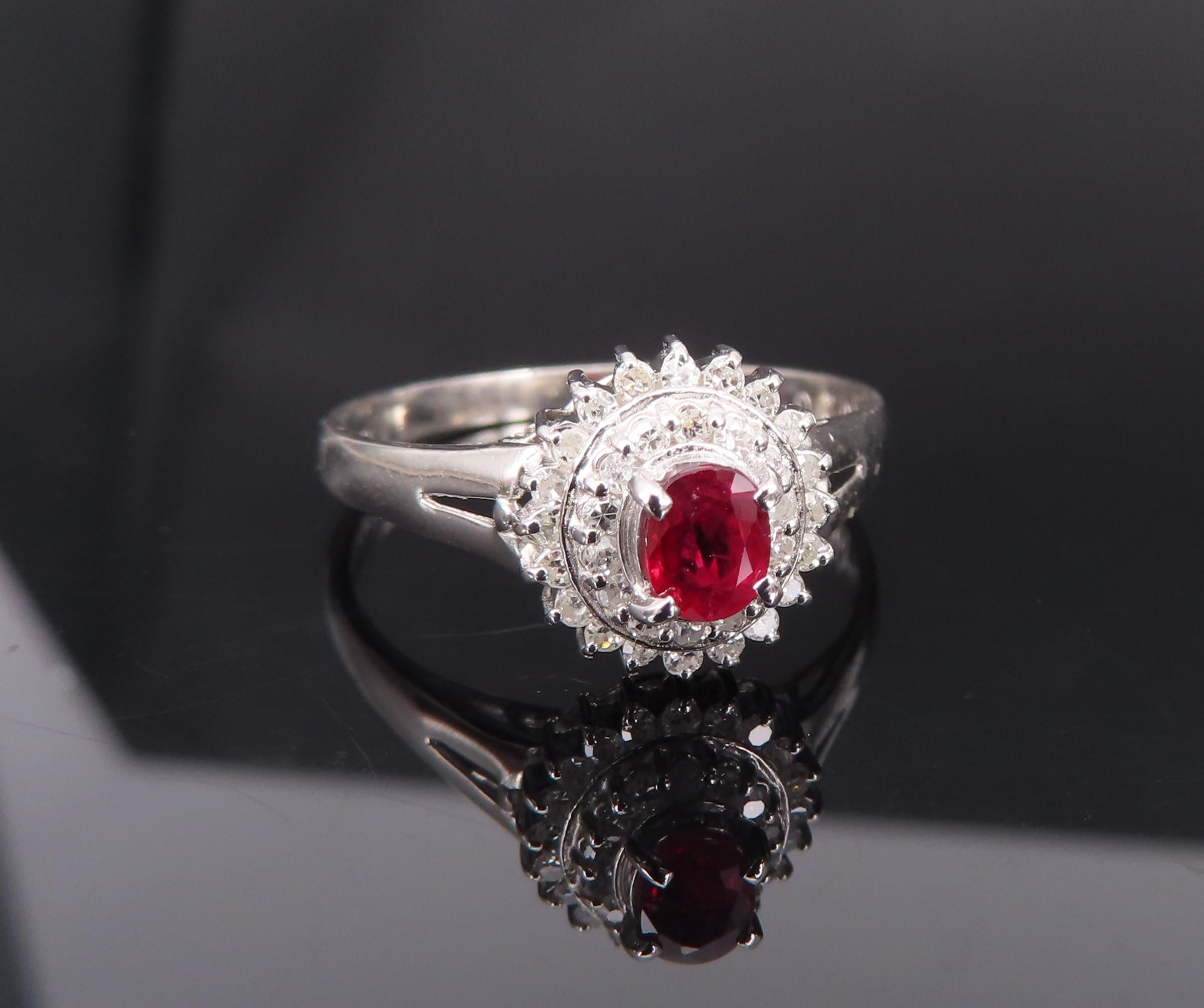 Vintage 0.20ct Intense Red Ruby 0.34ct Diamond Platinum Cocktail Ring Size 6.5