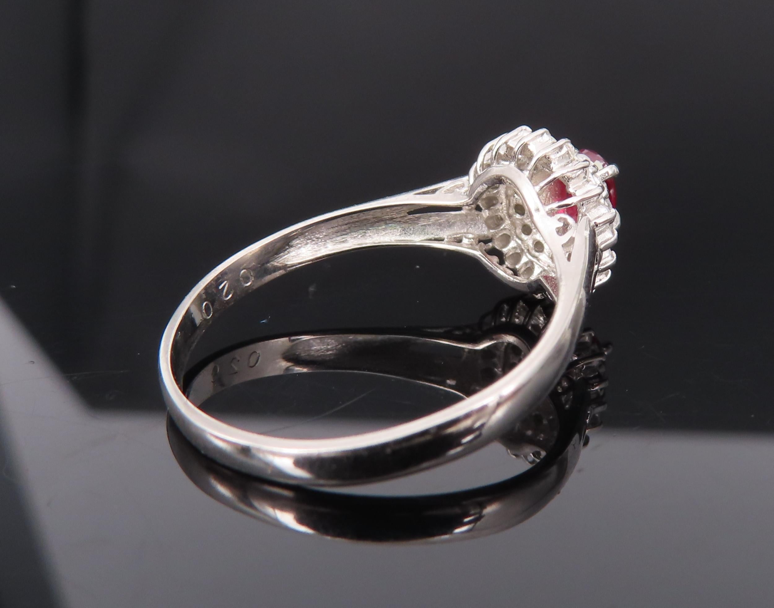 Vintage 0.20ct Intense Red Ruby 0.34ct Diamond Platinum Cocktail Ring Size 6.5