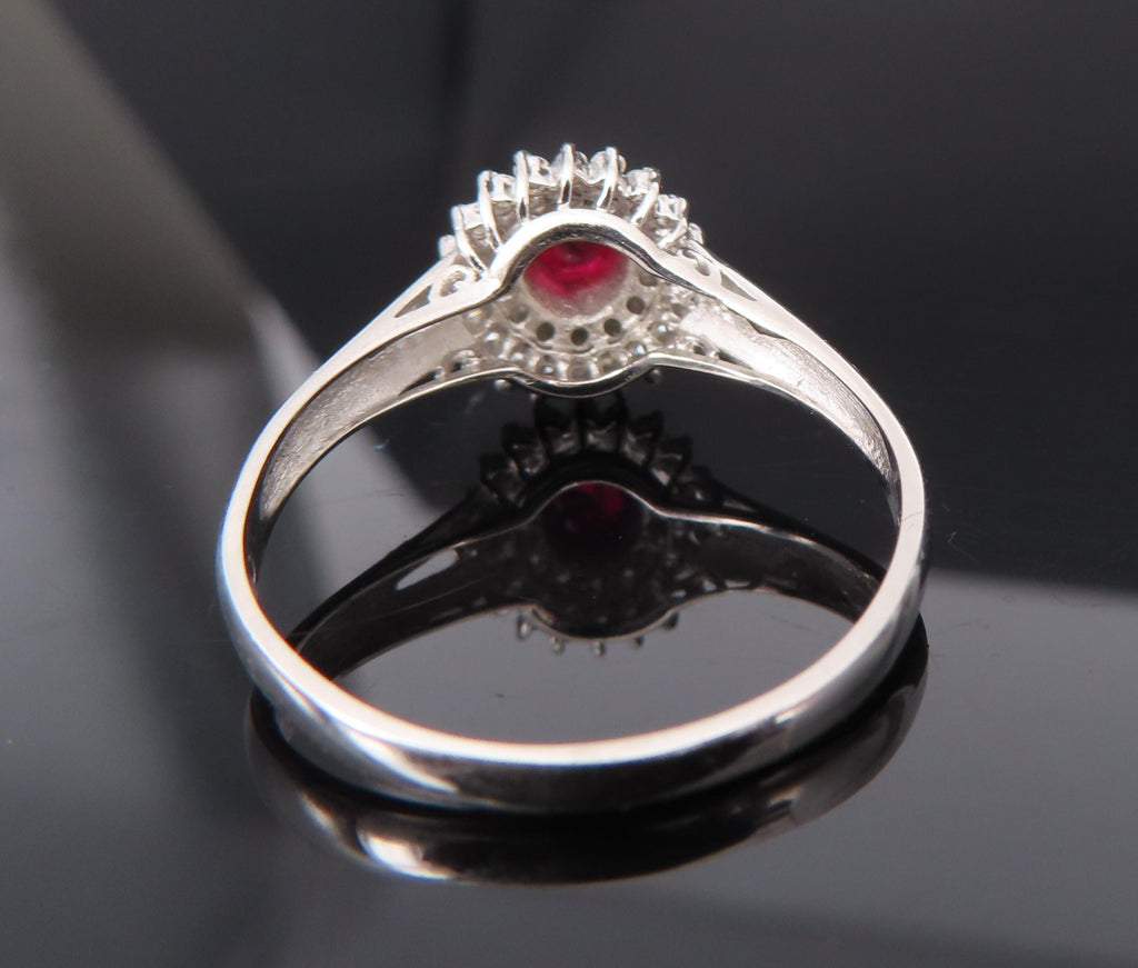 Vintage 0.20ct Intense Red Ruby 0.34ct Diamond Platinum Cocktail Ring Size 6.5