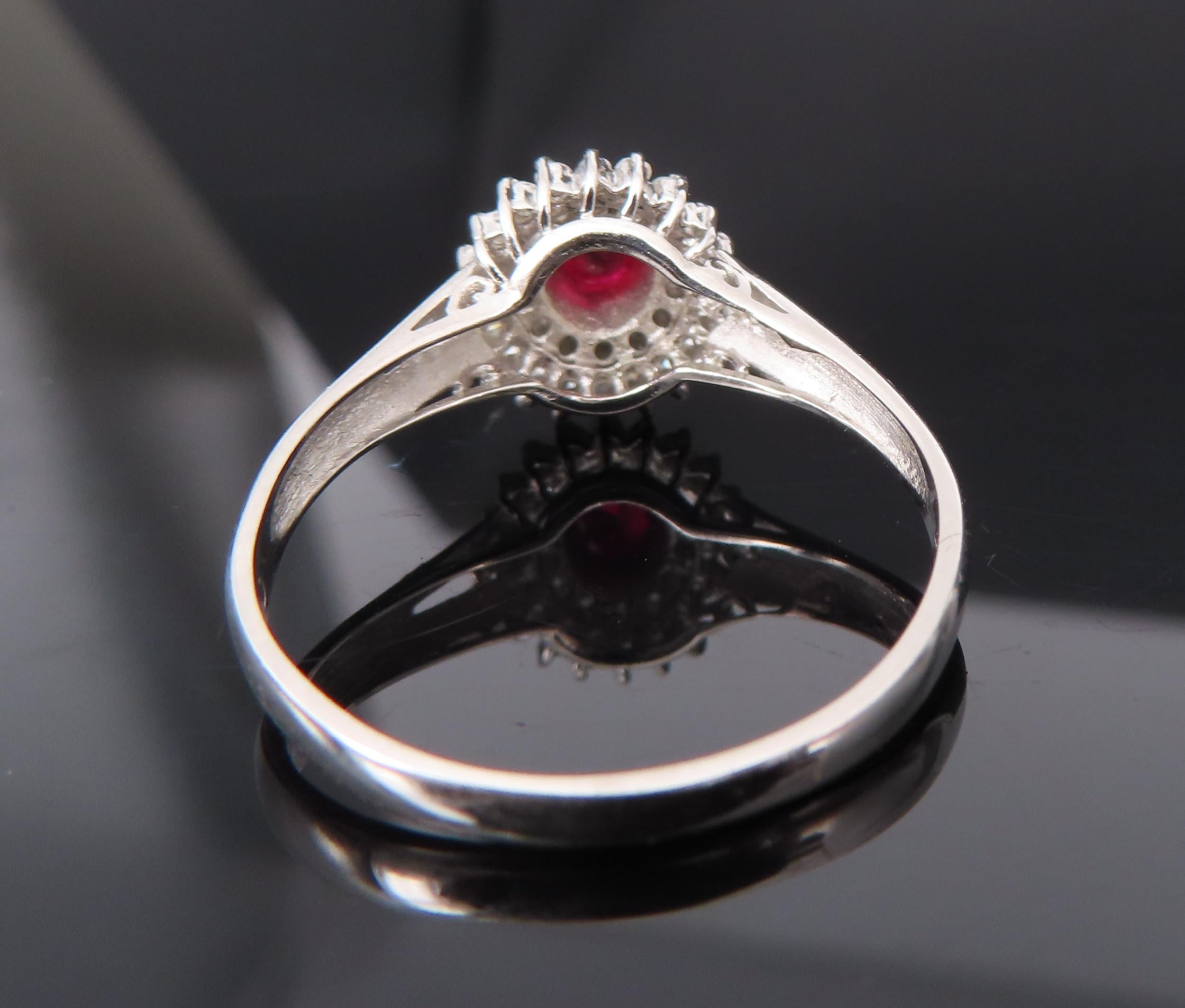 Vintage 0.20ct Intense Red Ruby 0.34ct Diamond Platinum Cocktail Ring Size 6.5