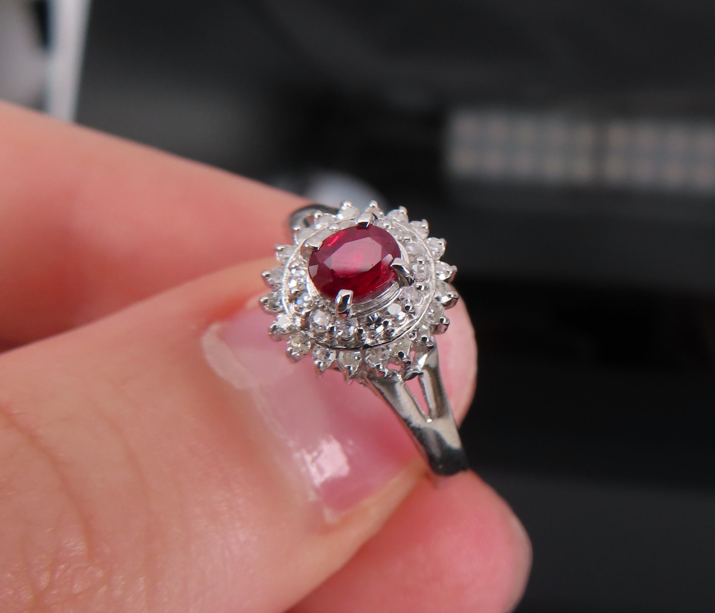 Vintage 0.20ct Intense Red Ruby 0.34ct Diamond Platinum Cocktail Ring Size 6.5
