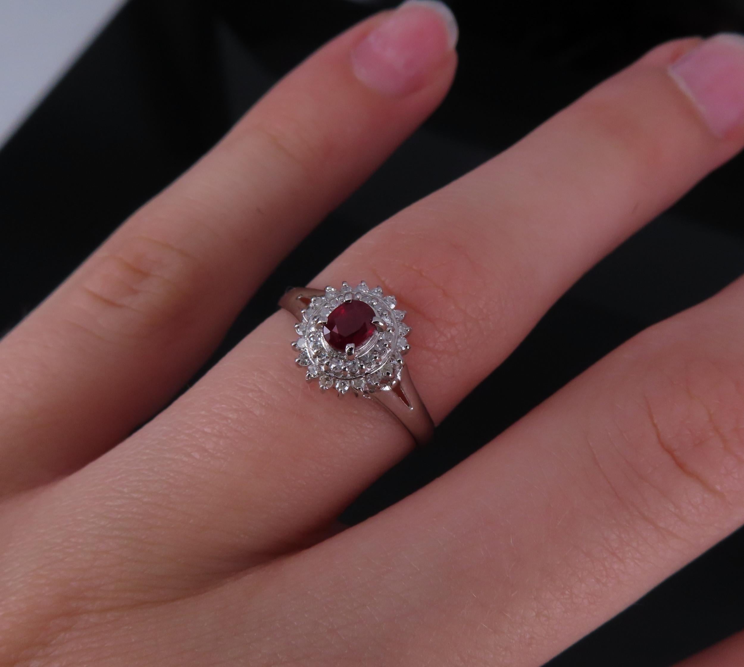 Vintage 0.20ct Intense Red Ruby 0.34ct Diamond Platinum Cocktail Ring Size 6.5