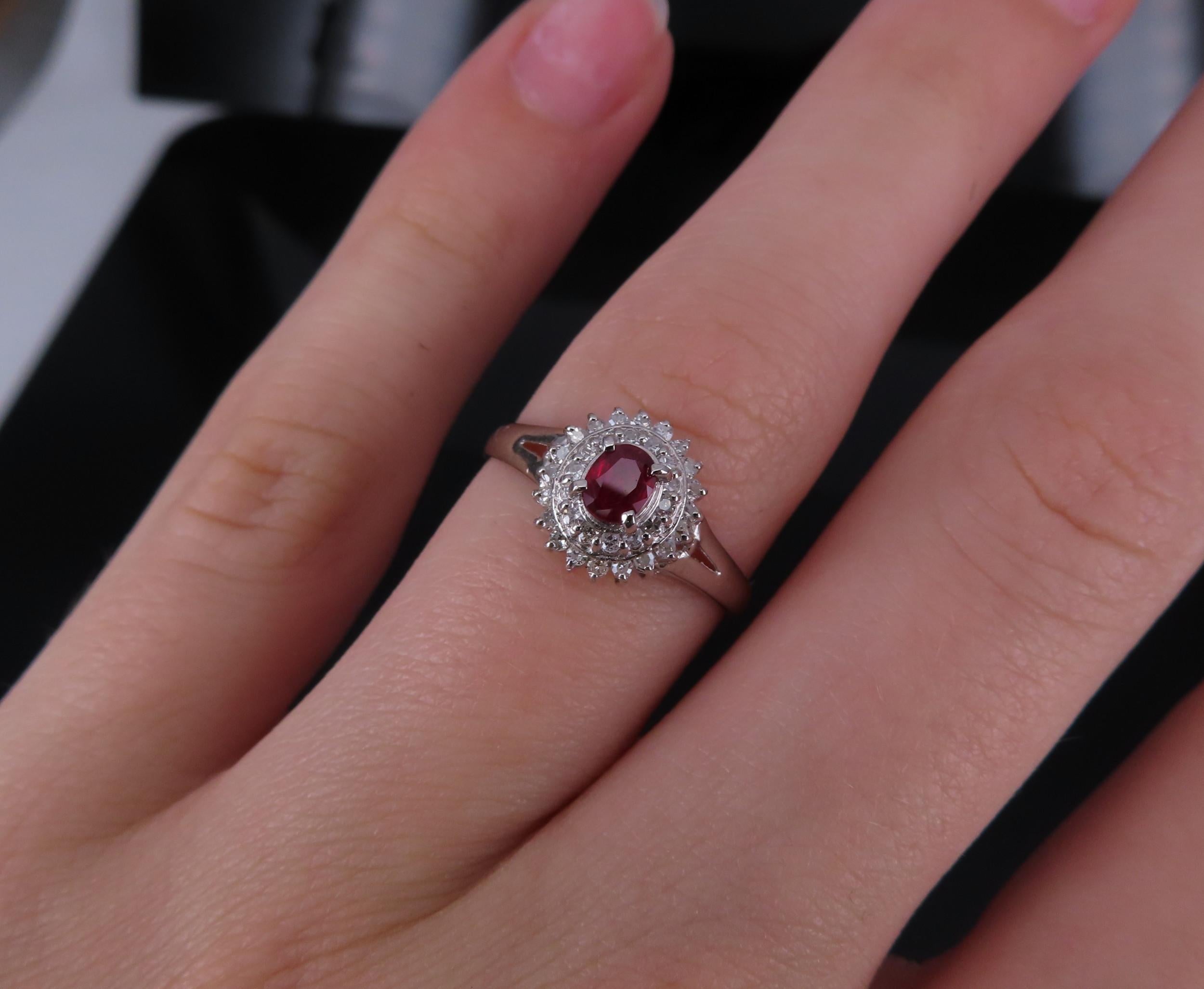 Vintage 0.20ct Intense Red Ruby 0.34ct Diamond Platinum Cocktail Ring Size 6.5