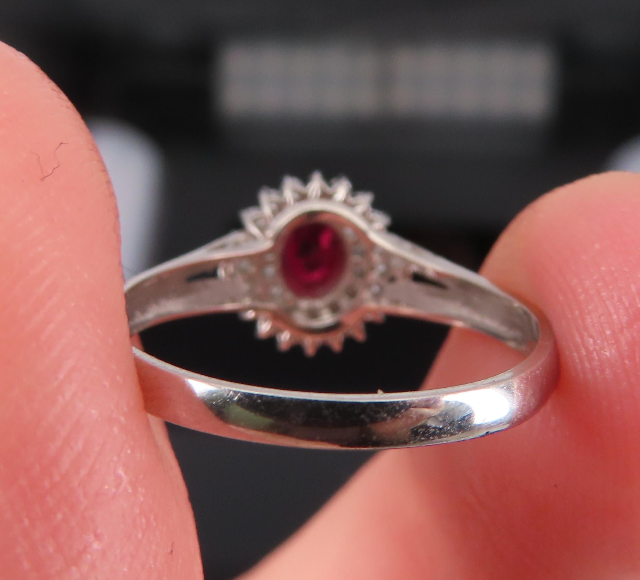Vintage 0.20ct Intense Red Ruby 0.34ct Diamond Platinum Cocktail Ring Size 6.5