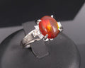 Vintage 1.05ct Natural Fire Opal 0.12ct Diamond Platinum Ring Size 6.25