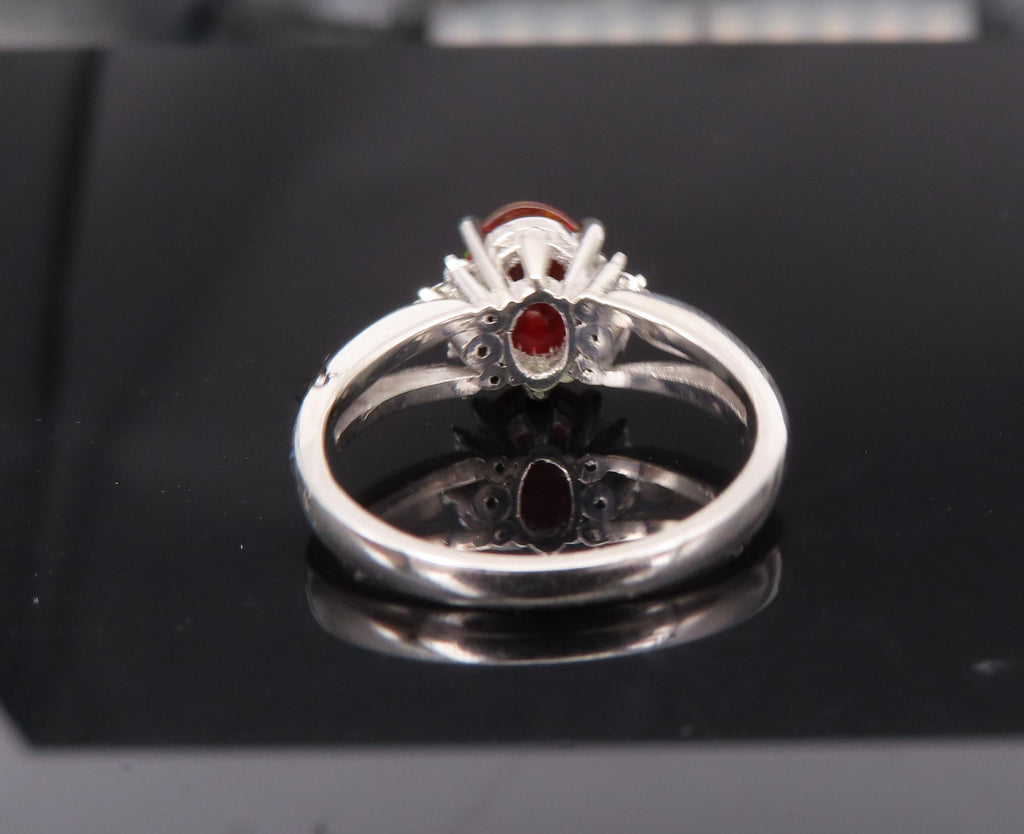 Vintage 1.05ct Natural Fire Opal 0.12ct Diamond Platinum Ring Size 6.25