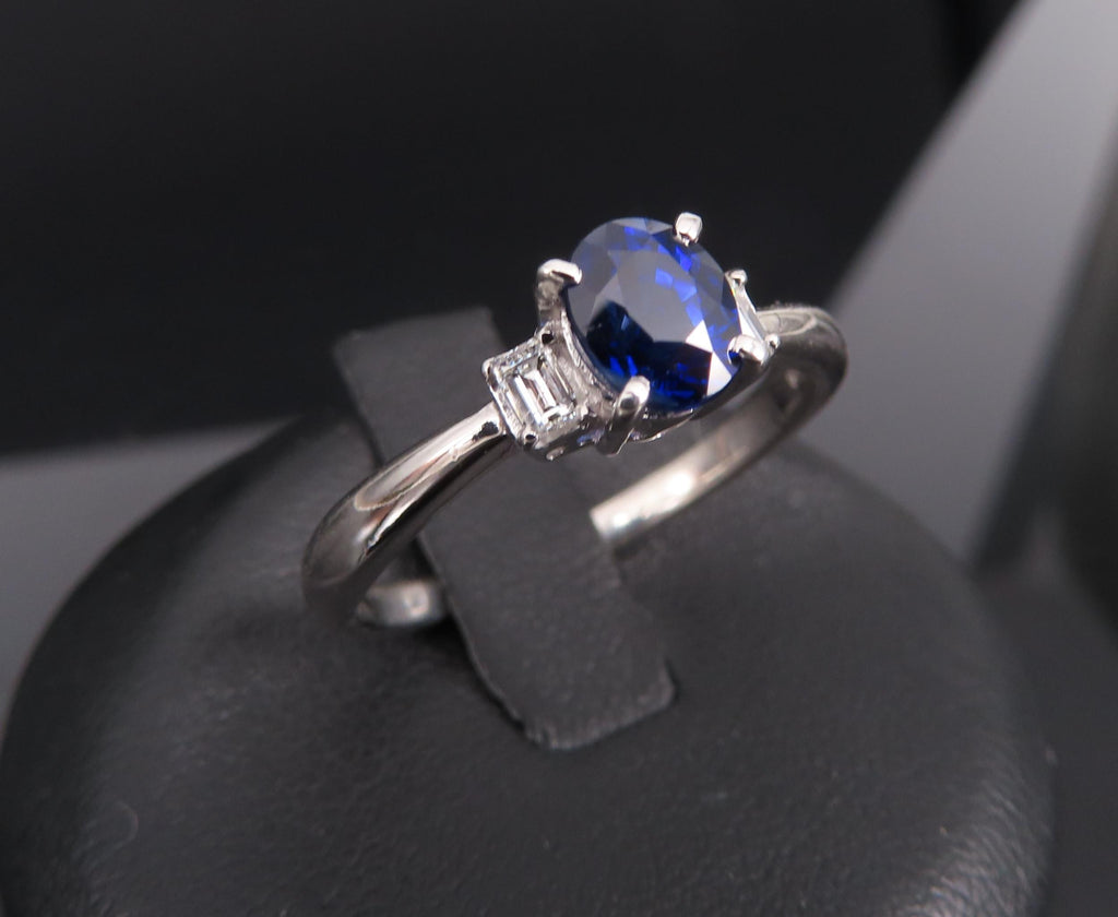 1.06ct GIA Royal Blue Sapphire 0.12ct Diamond Platinum Ring Size 7.25