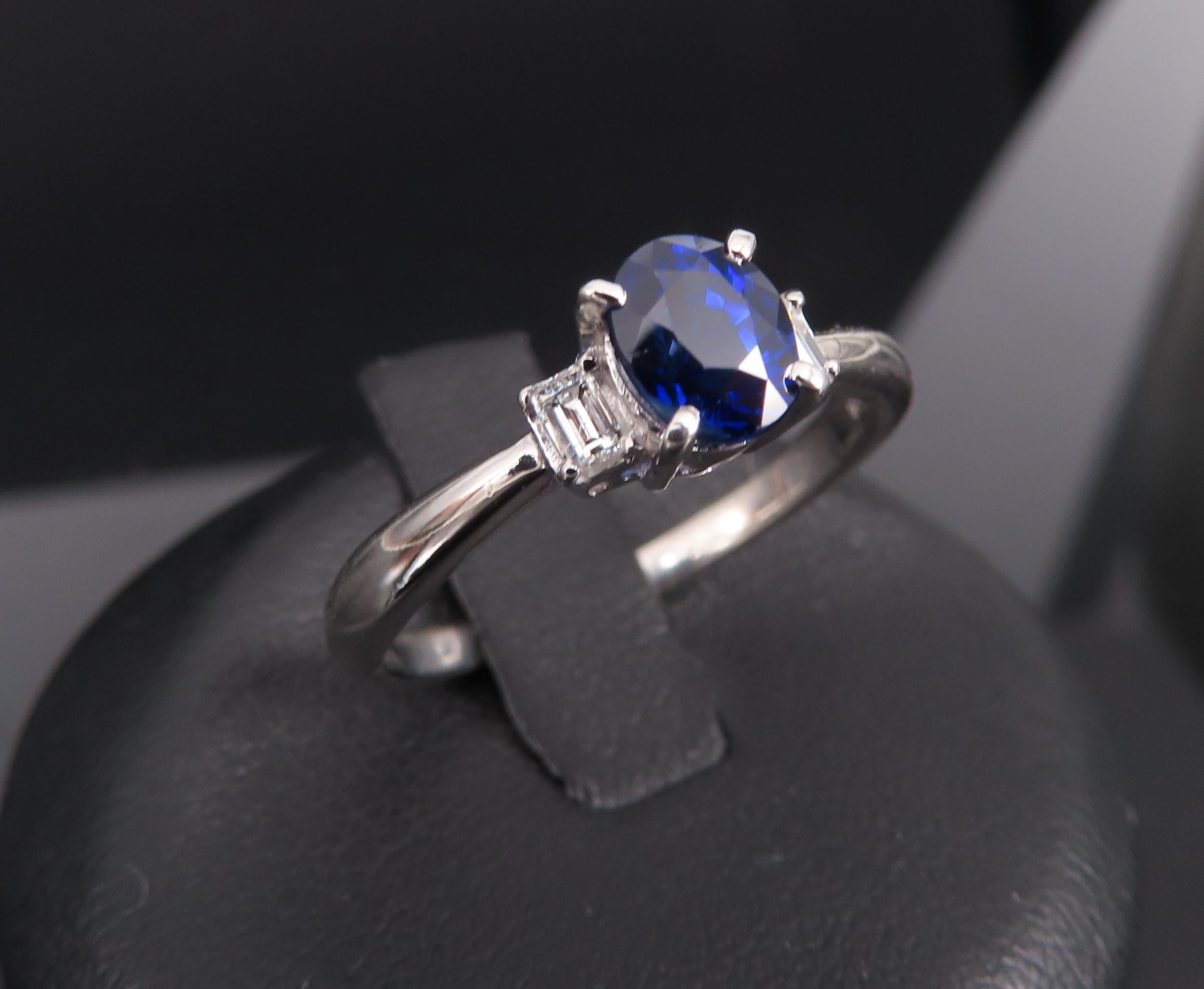 1.06ct GIA Royal Blue Sapphire 0.12ct Diamond Platinum Ring Size 7.25