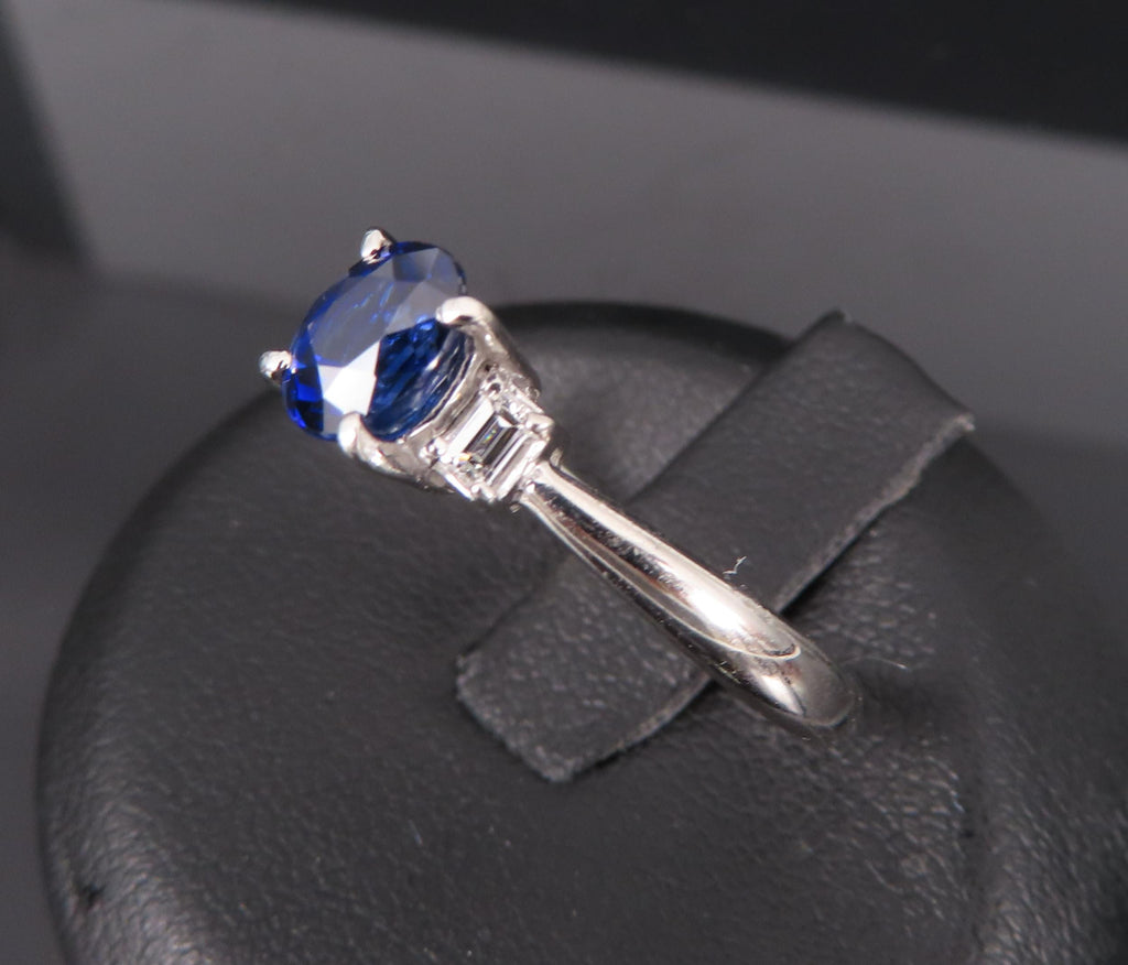 1.06ct GIA Royal Blue Sapphire 0.12ct Diamond Platinum Ring Size 7.25