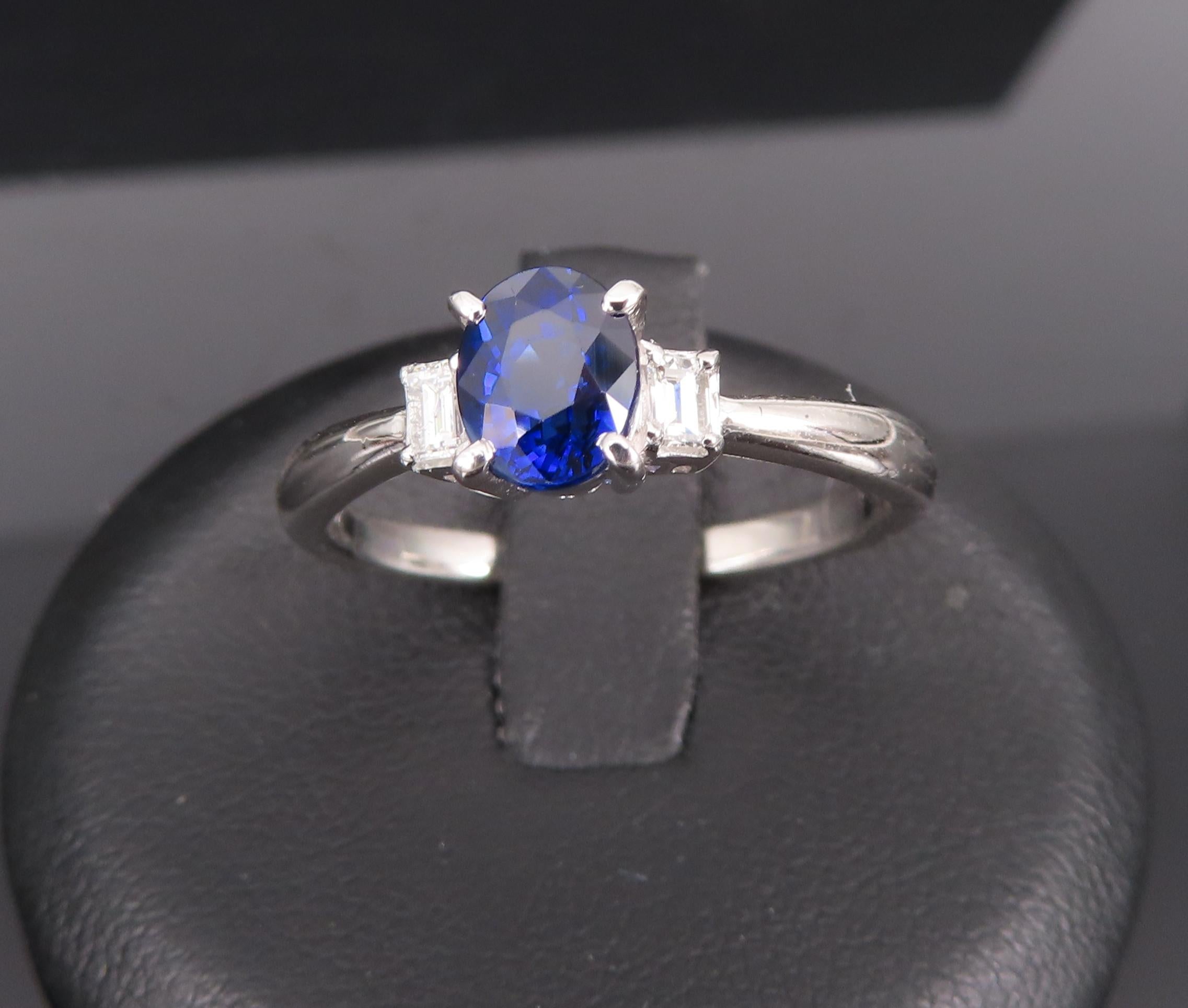 1.06ct GIA Royal Blue Sapphire 0.12ct Diamond Platinum Ring Size 7.25