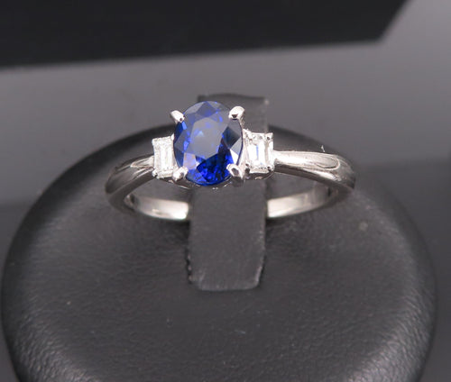 1.06ct GIA Royal Blue Sapphire 0.12ct Diamond Platinum Ring Size 7.25
