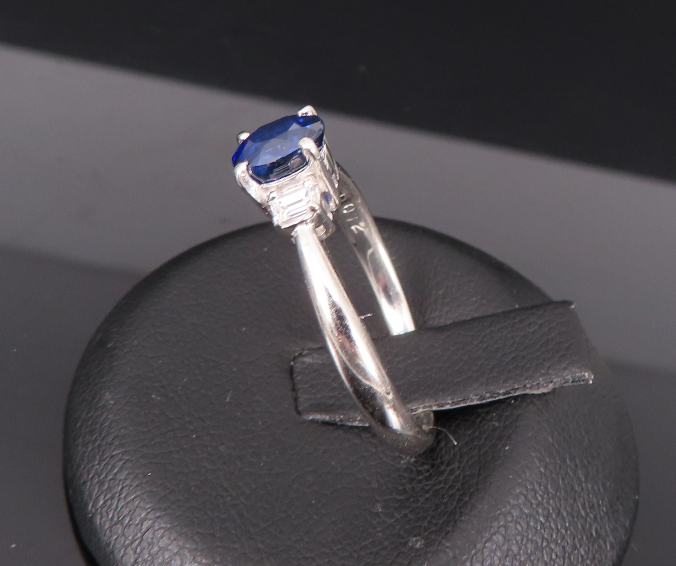 1.06ct GIA Royal Blue Sapphire 0.12ct Diamond Platinum Ring Size 7.25