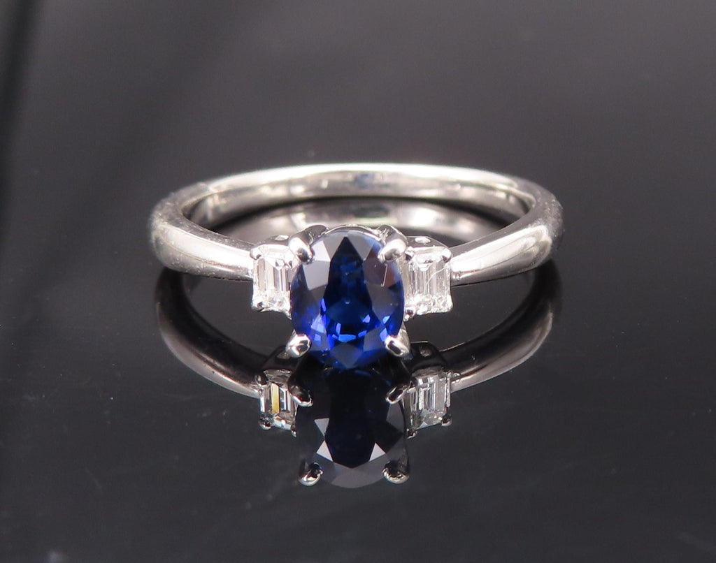1.06ct GIA Royal Blue Sapphire 0.12ct Diamond Platinum Ring Size 7.25