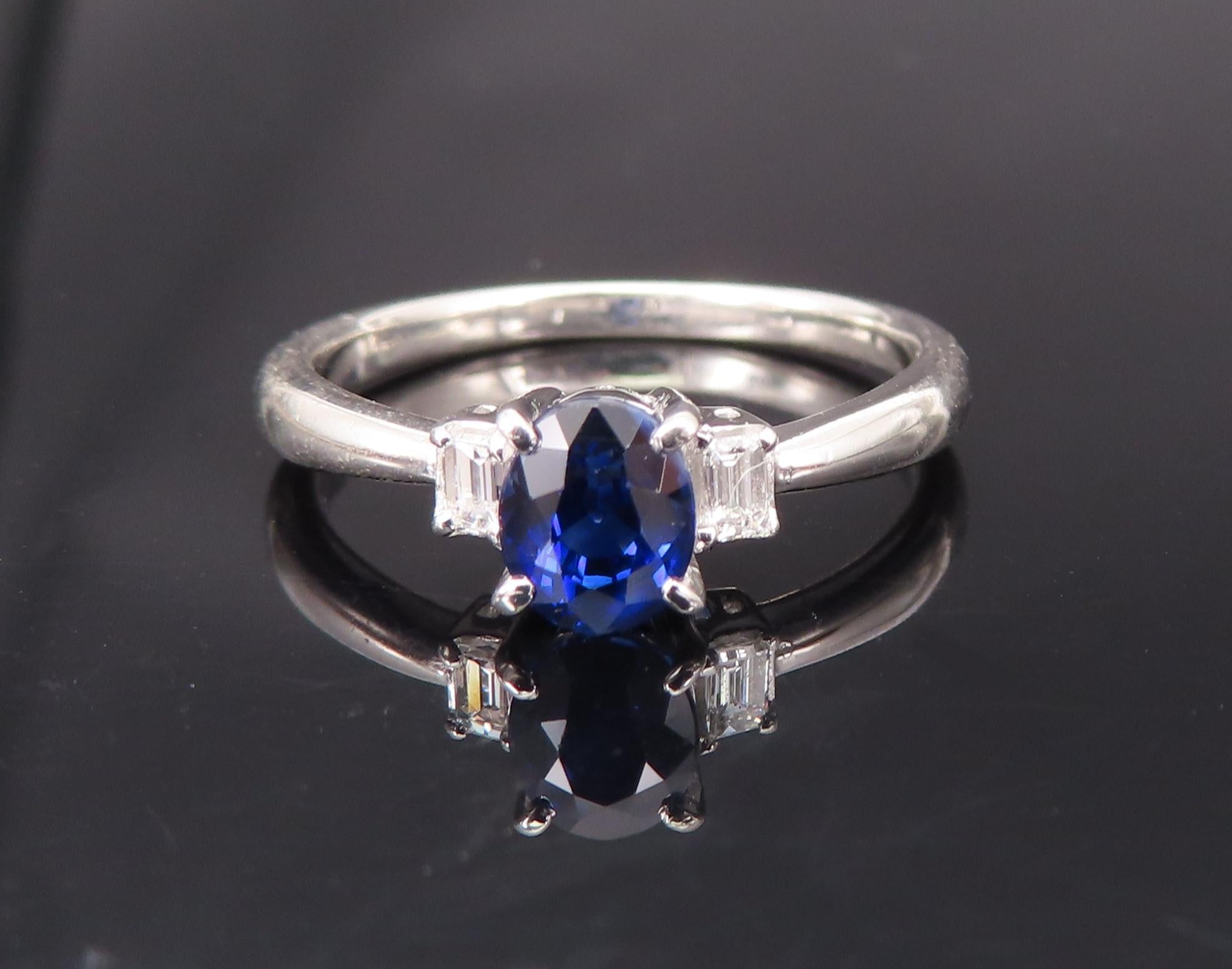 1.06ct GIA Royal Blue Sapphire 0.12ct Diamond Platinum Ring Size 7.25