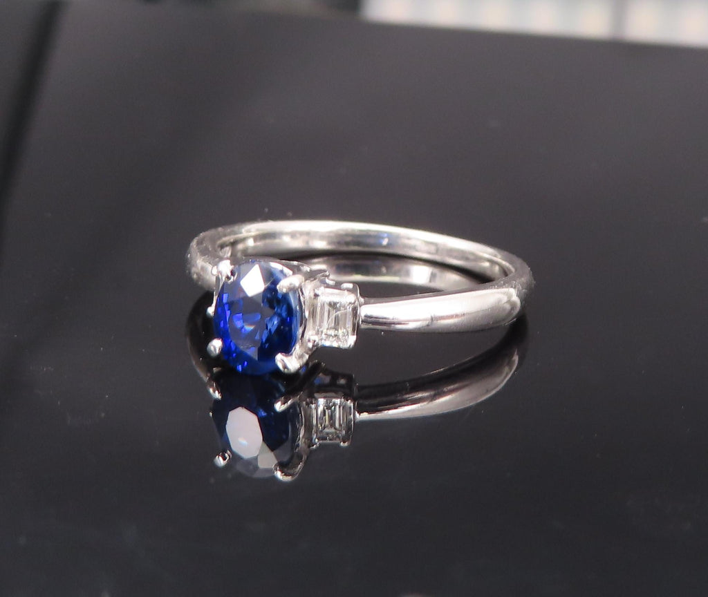 1.06ct GIA Royal Blue Sapphire 0.12ct Diamond Platinum Ring Size 7.25