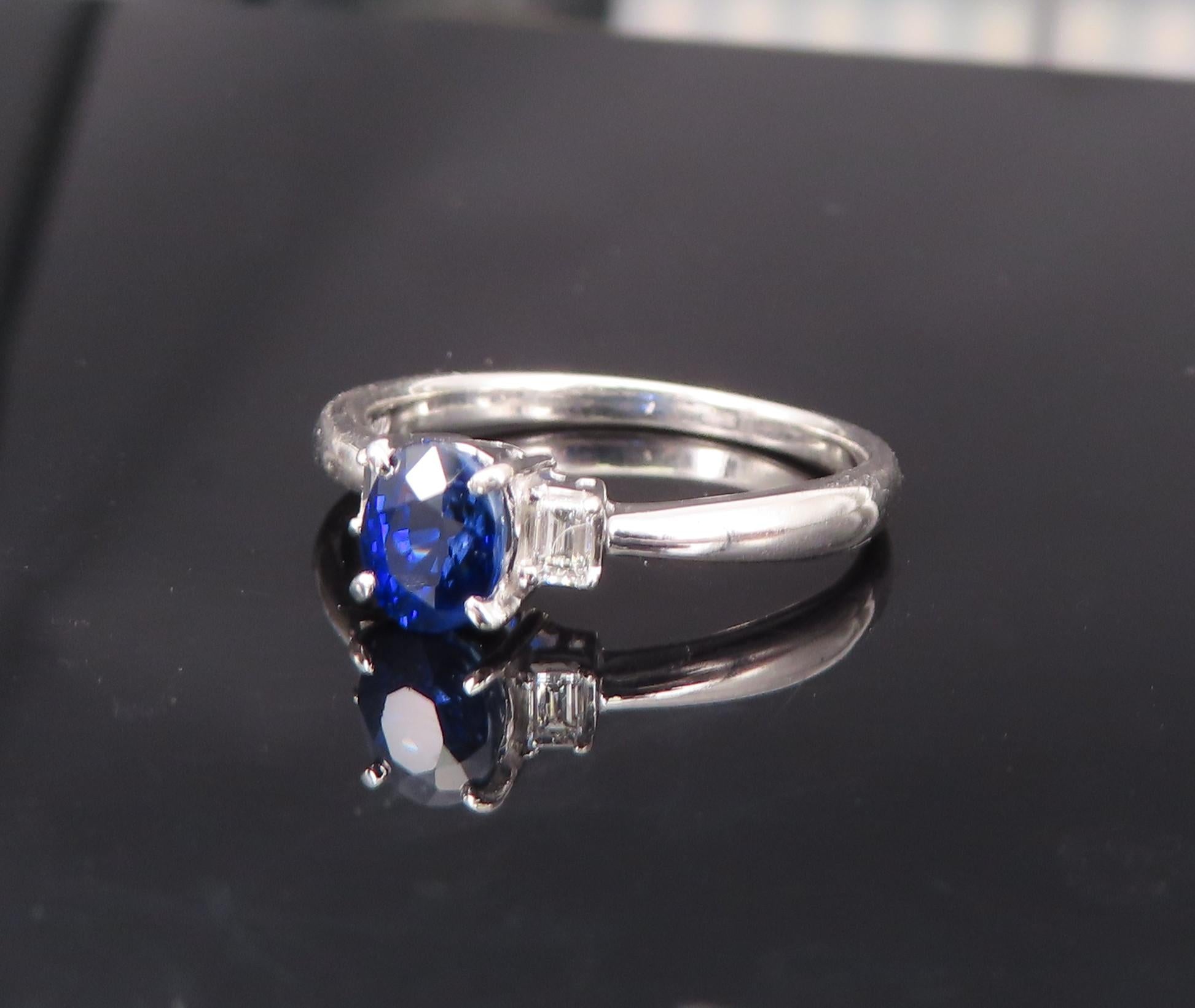 1.06ct GIA Royal Blue Sapphire 0.12ct Diamond Platinum Ring Size 7.25