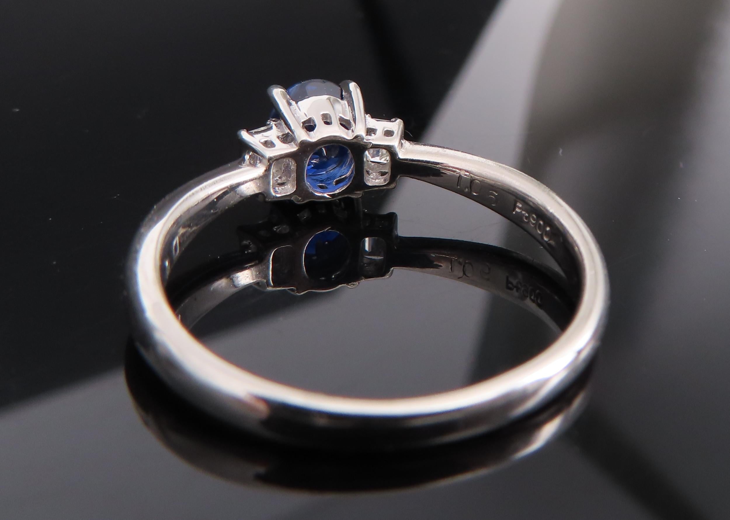 1.06ct GIA Royal Blue Sapphire 0.12ct Diamond Platinum Ring Size 7.25