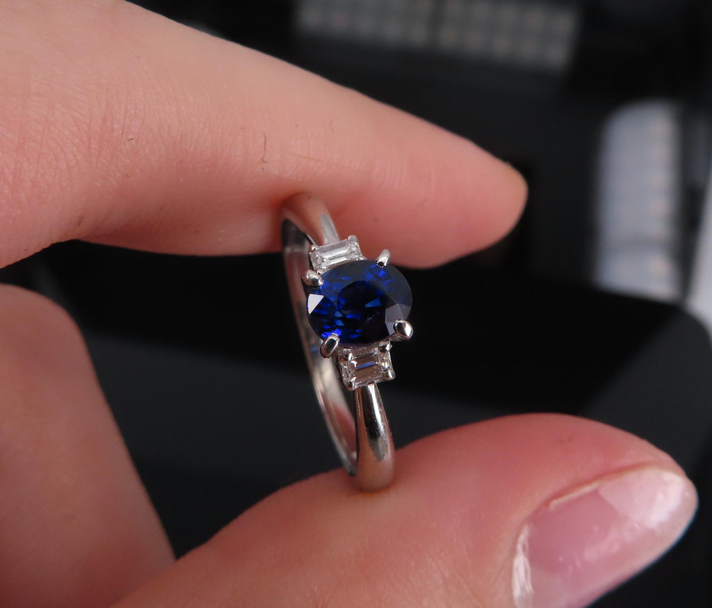 1.06ct GIA Royal Blue Sapphire 0.12ct Diamond Platinum Ring Size 7.25