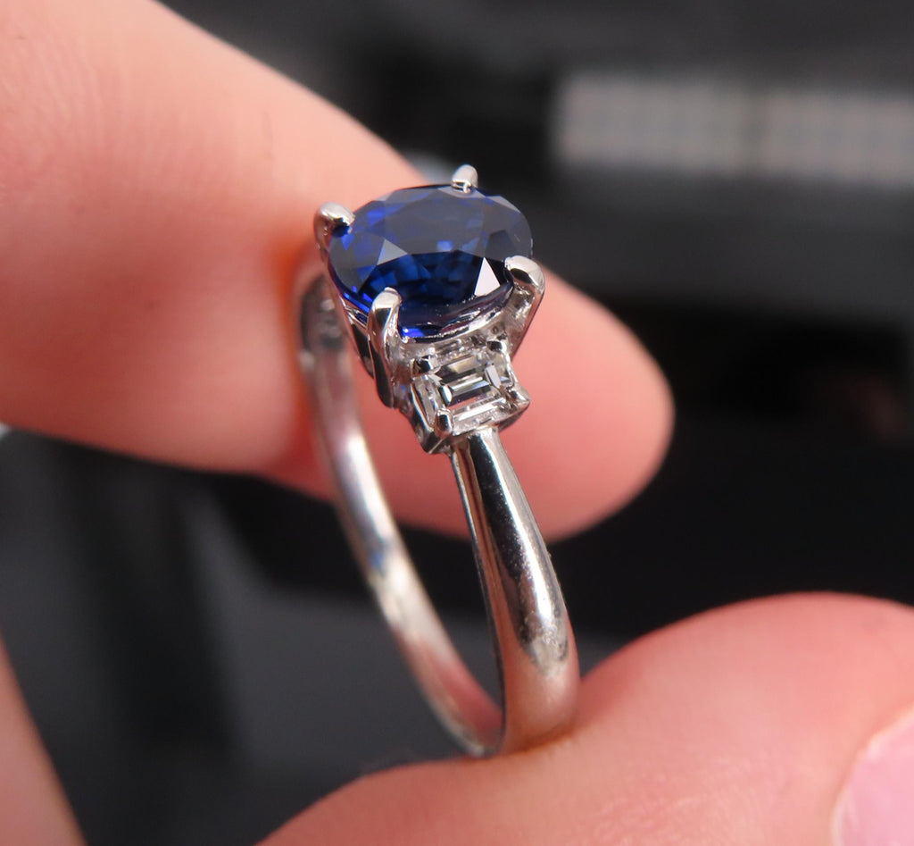 1.06ct GIA Royal Blue Sapphire 0.12ct Diamond Platinum Ring Size 7.25