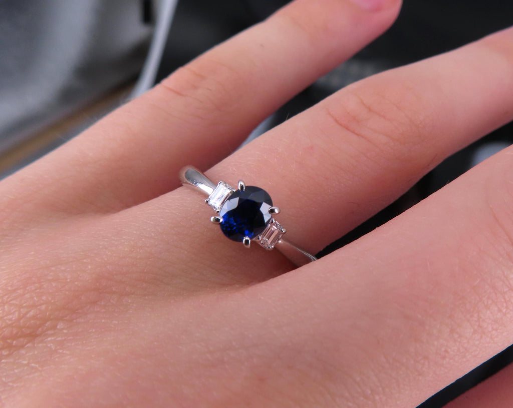 1.06ct GIA Royal Blue Sapphire 0.12ct Diamond Platinum Ring Size 7.25