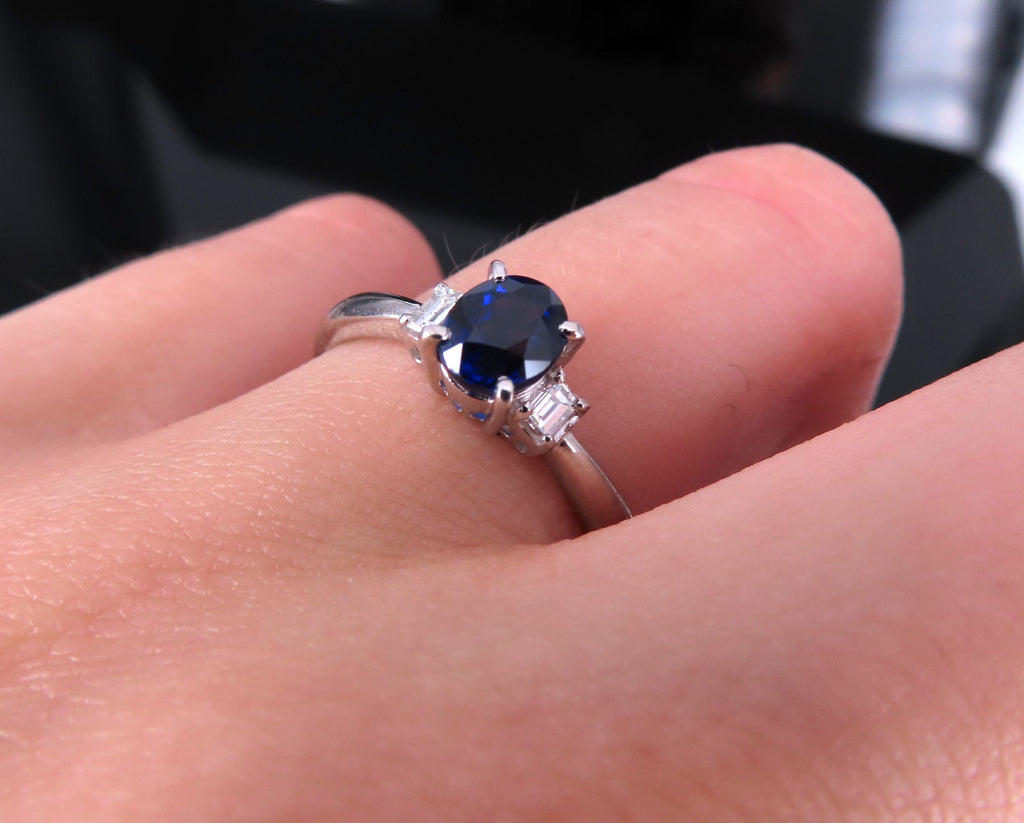 1.06ct GIA Royal Blue Sapphire 0.12ct Diamond Platinum Ring Size 7.25
