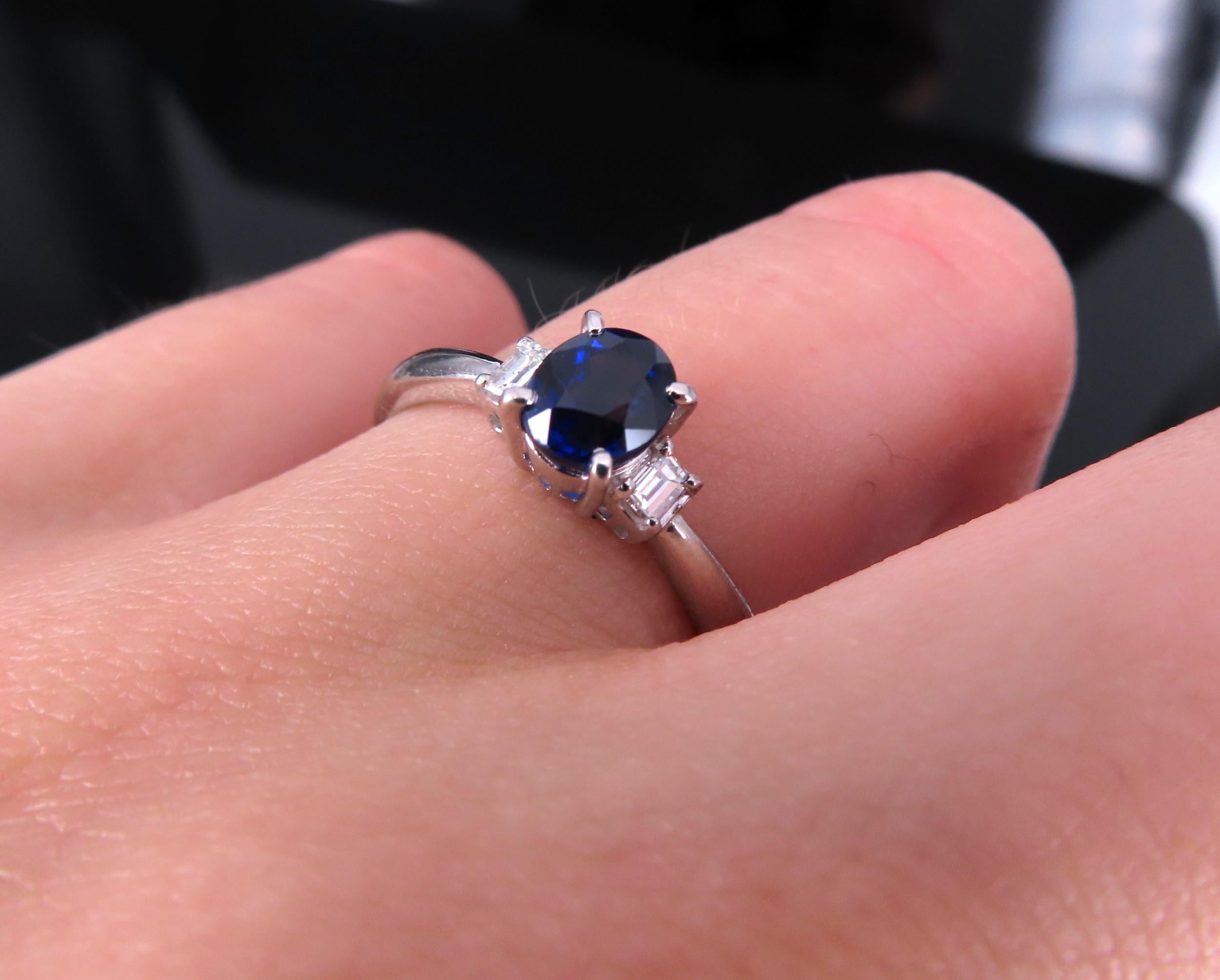 1.06ct GIA Royal Blue Sapphire 0.12ct Diamond Platinum Ring Size 7.25