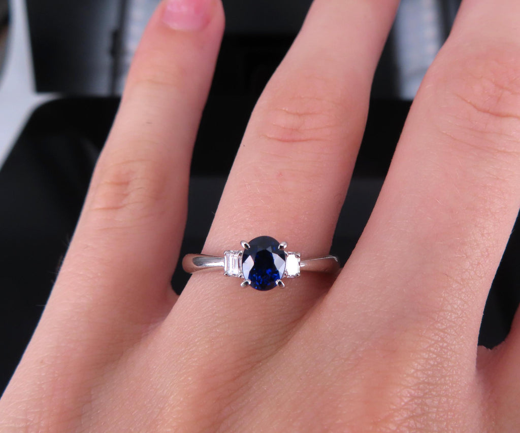 1.06ct GIA Royal Blue Sapphire 0.12ct Diamond Platinum Ring Size 7.25