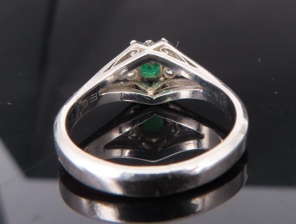 Vintage 0.26ct Colombian Emerald 0.06ct Diamond Platinum Ring Size 7