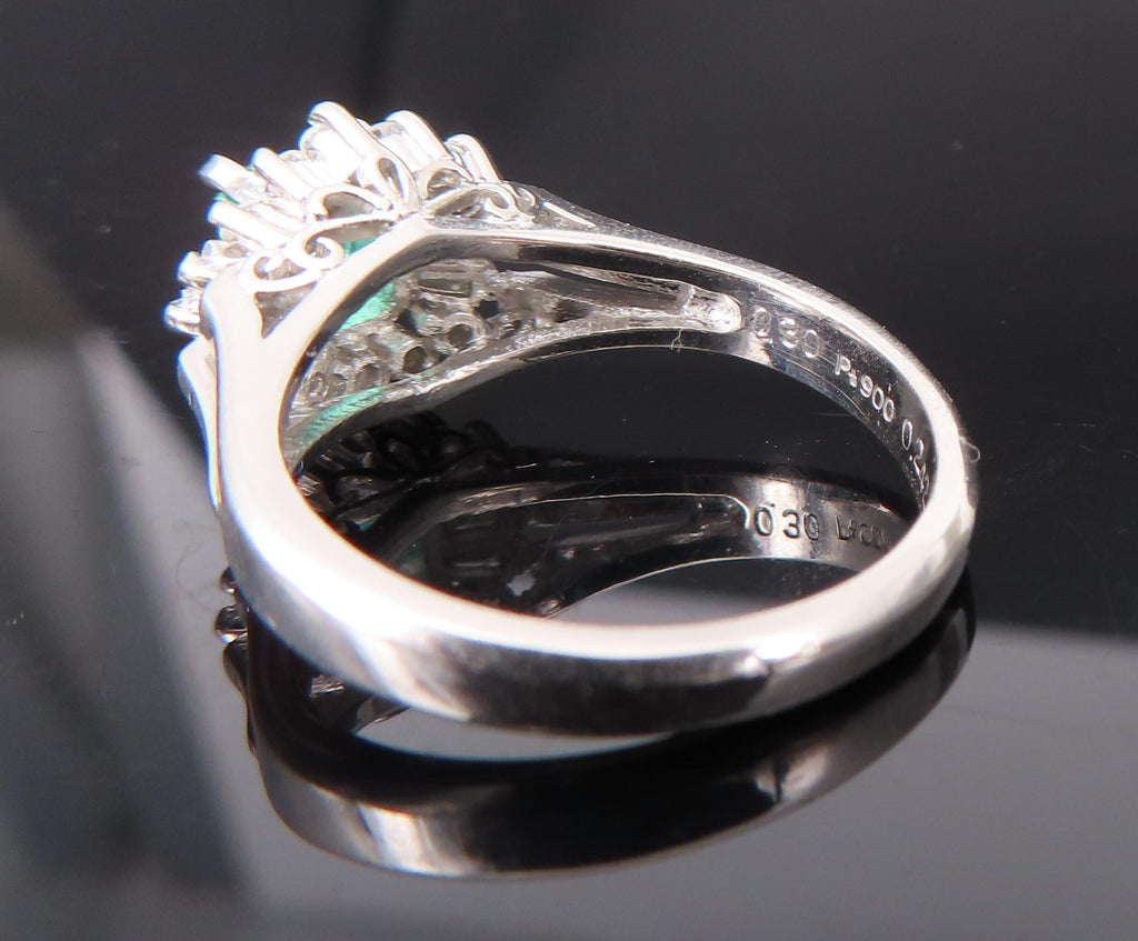 Vintage 0.30ct Colombian Emerald & 0.24ct Diamond Platinum Cocktail Ring Size 5