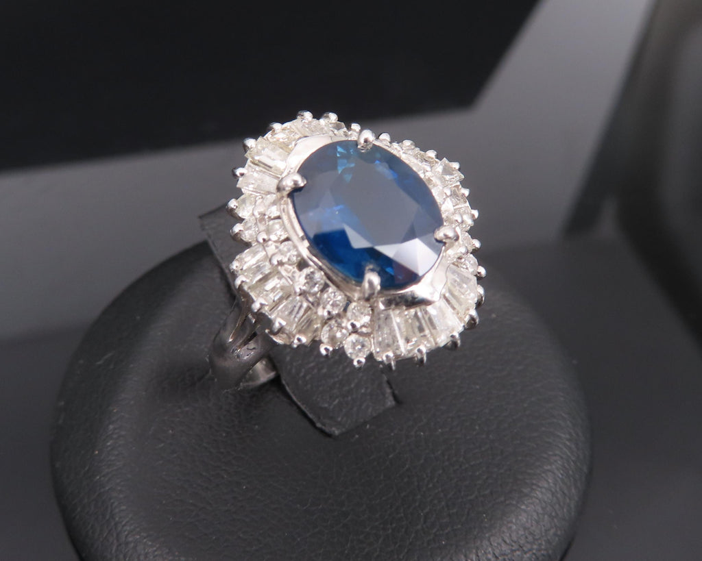 Fine 2.80ct Deep Blue Sapphire & 0.90ct Diamond Platinum Cocktail Ring, Size 7