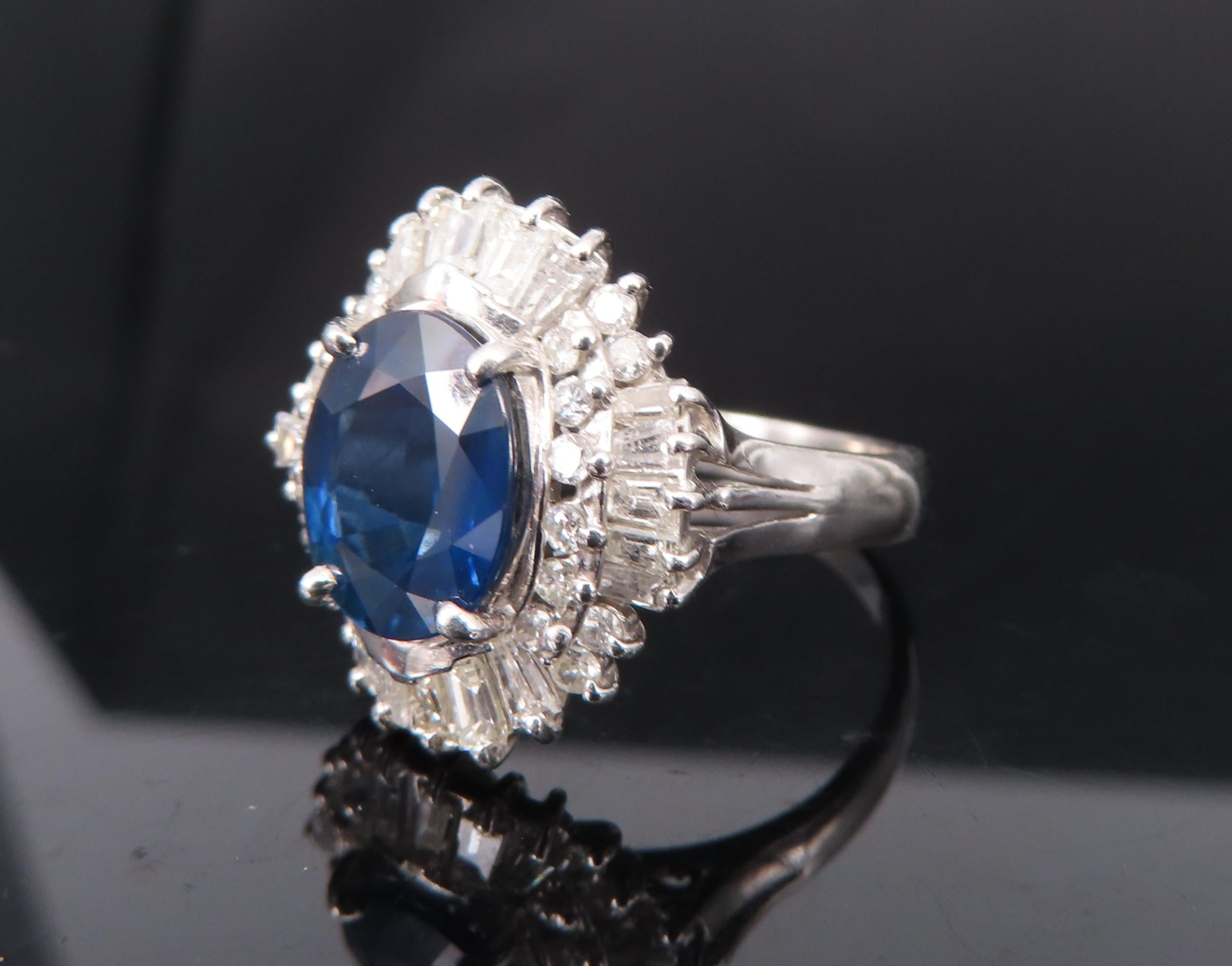 Fine 2.80ct Deep Blue Sapphire & 0.90ct Diamond Platinum Cocktail Ring, Size 7