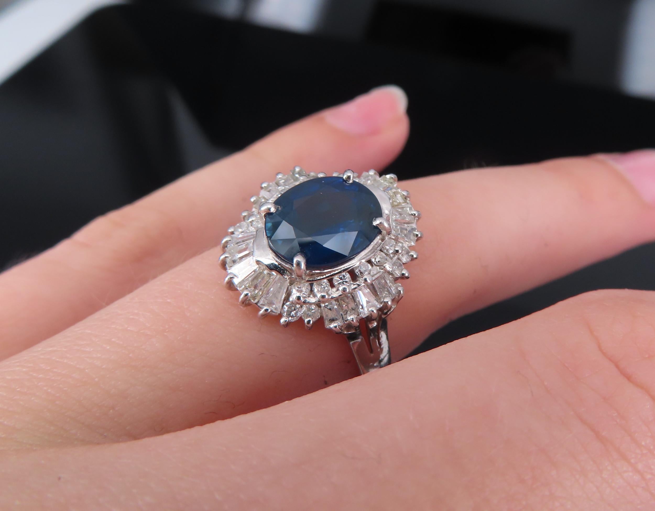 Fine 2.80ct Deep Blue Sapphire & 0.90ct Diamond Platinum Cocktail Ring, Size 7