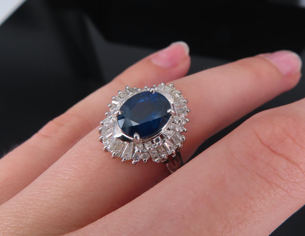 Fine 2.80ct Deep Blue Sapphire & 0.90ct Diamond Platinum Cocktail Ring, Size 7
