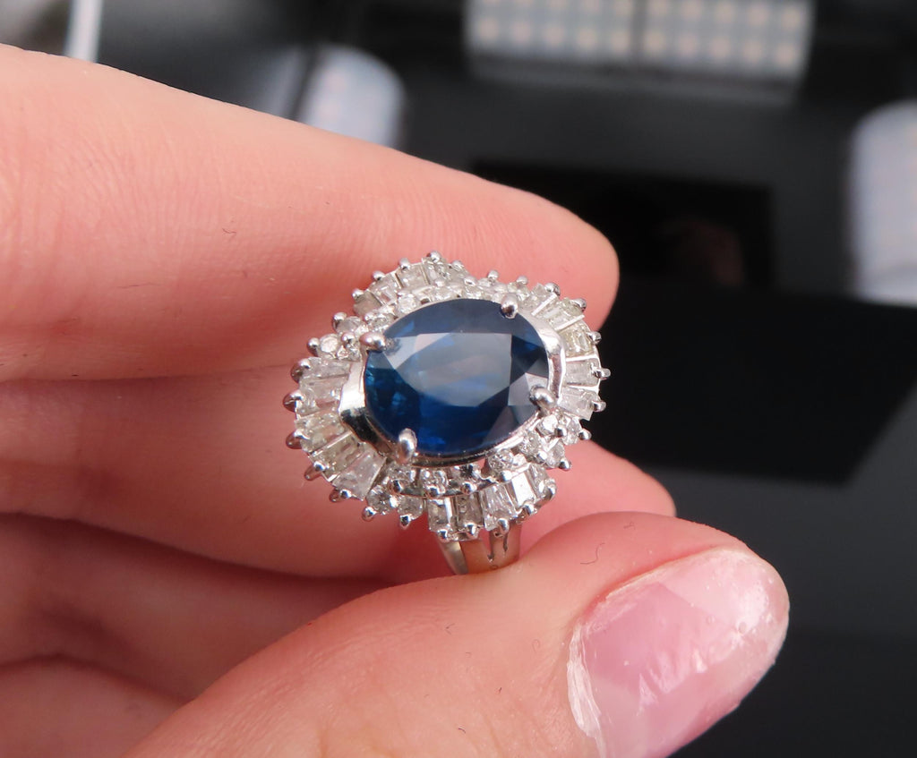 Fine 2.80ct Deep Blue Sapphire & 0.90ct Diamond Platinum Cocktail Ring, Size 7