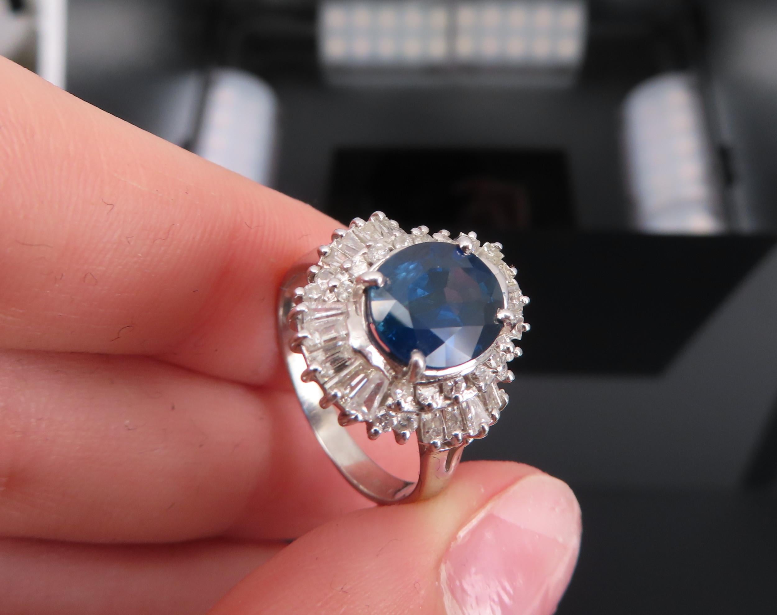 Fine 2.80ct Deep Blue Sapphire & 0.90ct Diamond Platinum Cocktail Ring, Size 7