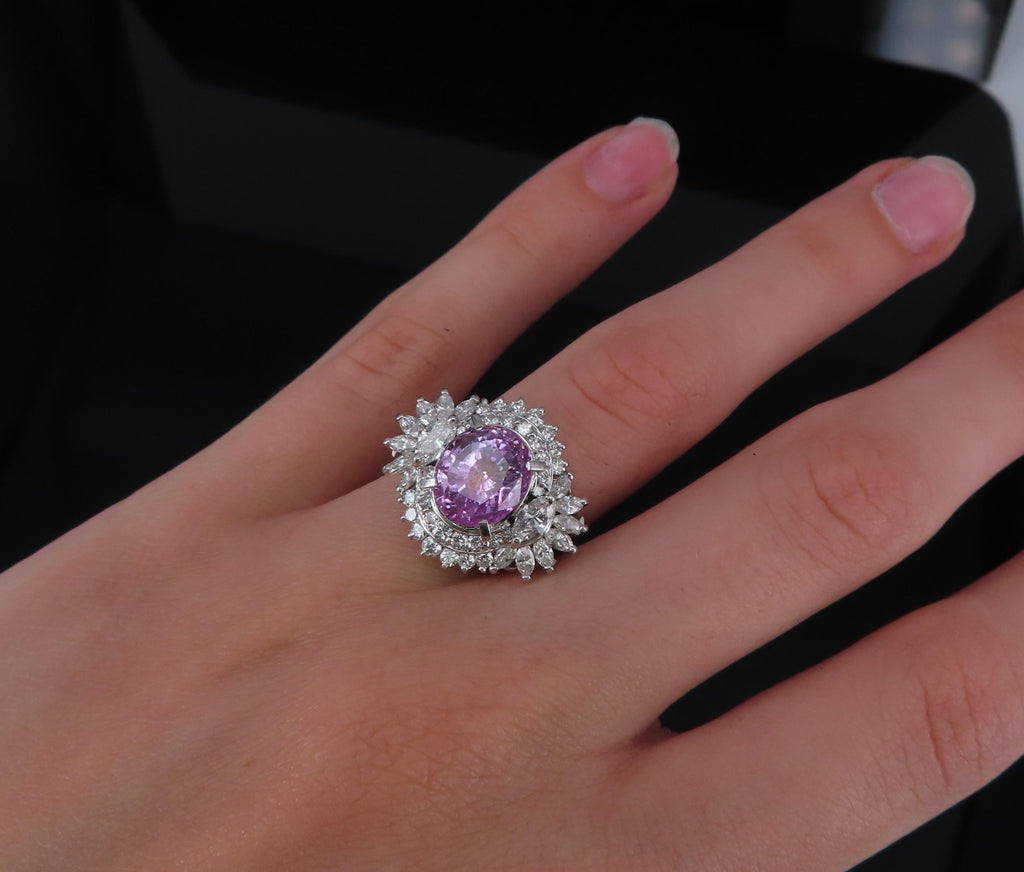 5.26ct Purple Sapphire GIA Heated Ceylon 1.43ct Diamond Platinum Ring, Size 7