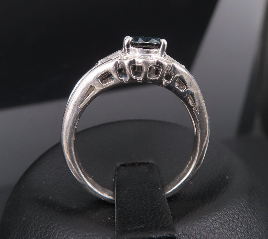 Vintage 1.07ct Deep Blue Sapphire & 0.48ct Diamond Platinum Ring Size 7