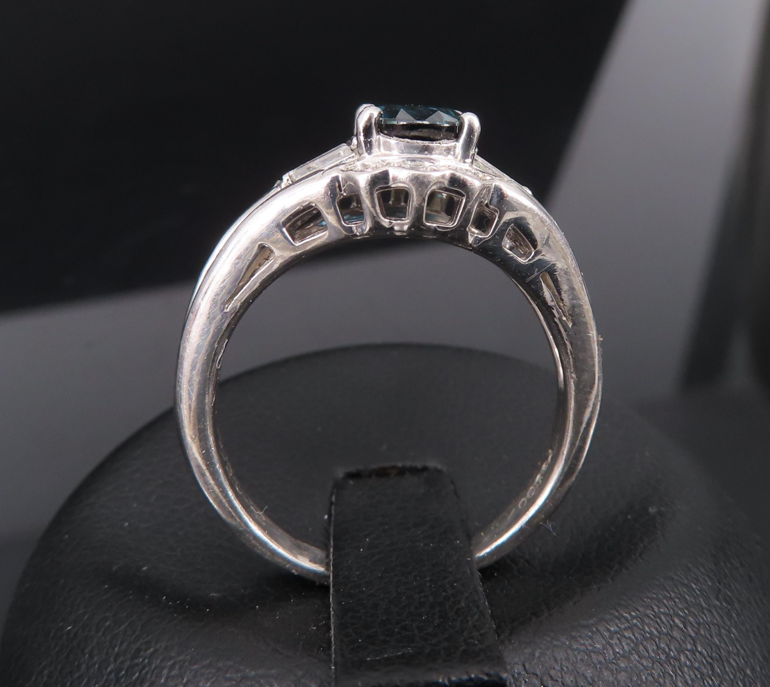 Vintage 1.07ct Deep Blue Sapphire & 0.48ct Diamond Platinum Ring Size 7