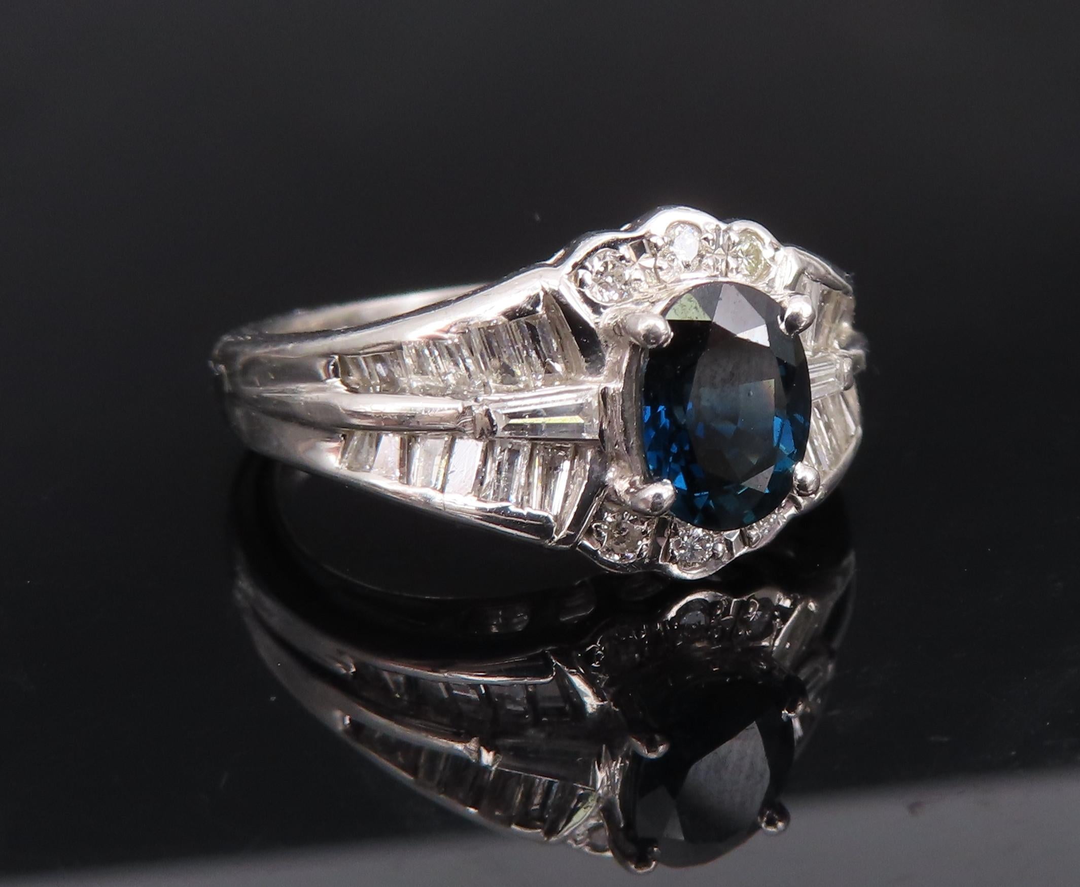 Vintage 1.07ct Deep Blue Sapphire & 0.48ct Diamond Platinum Ring Size 7