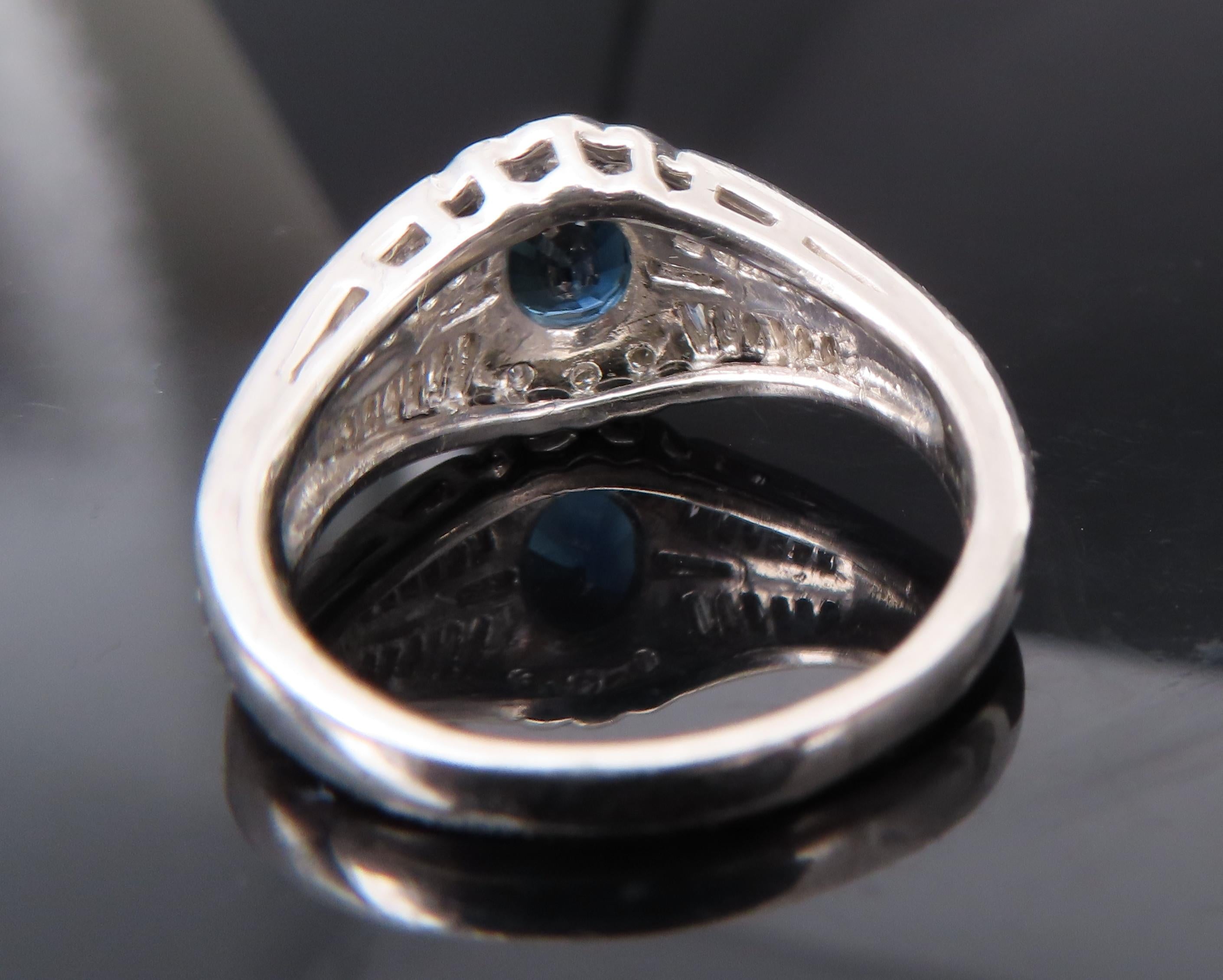 Vintage 1.07ct Deep Blue Sapphire & 0.48ct Diamond Platinum Ring Size 7