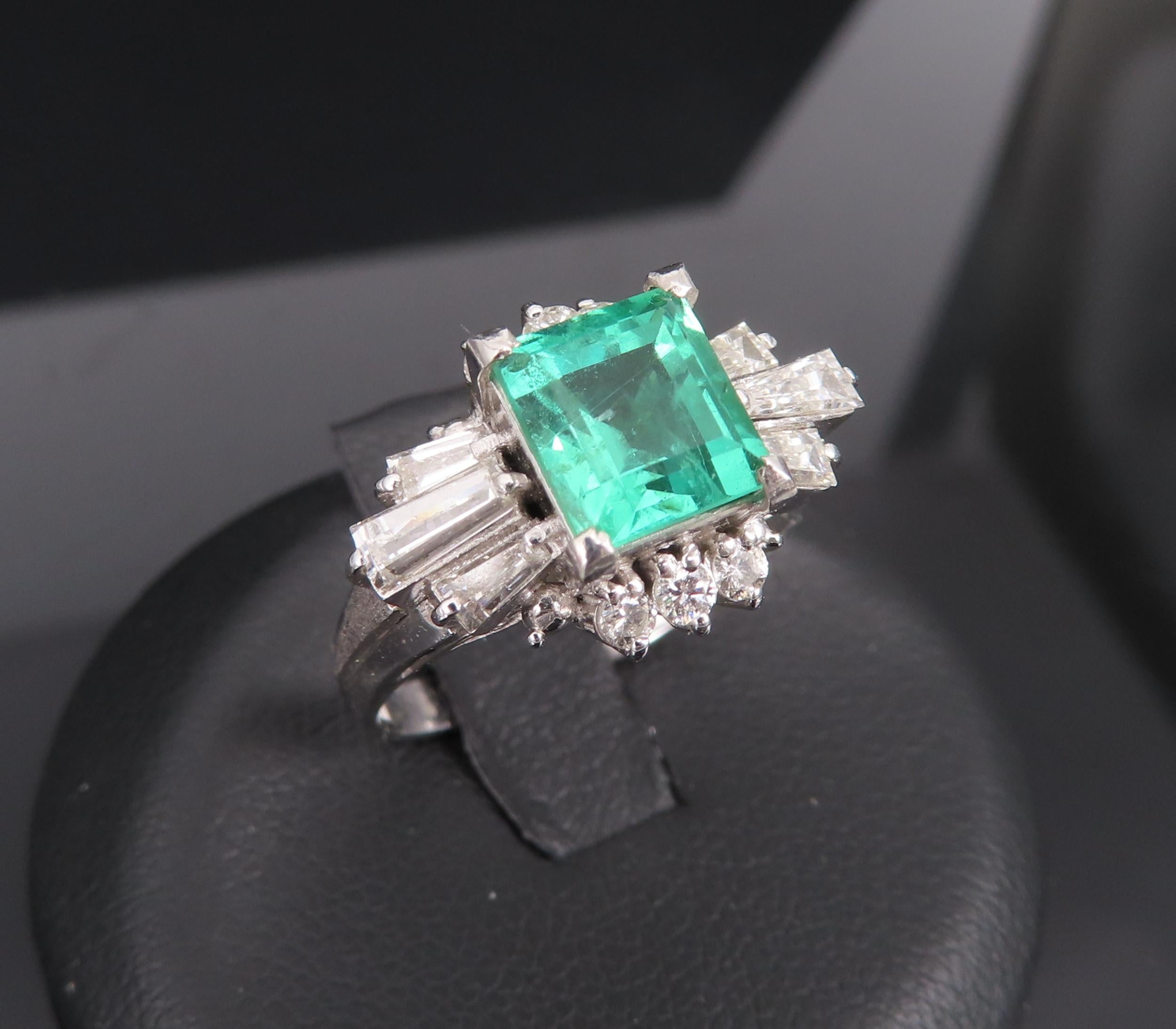 Fine Clean 1.48ct GIA No Oil Emerald 0.76ct Diamond Platinum Ring, Size 5.5
