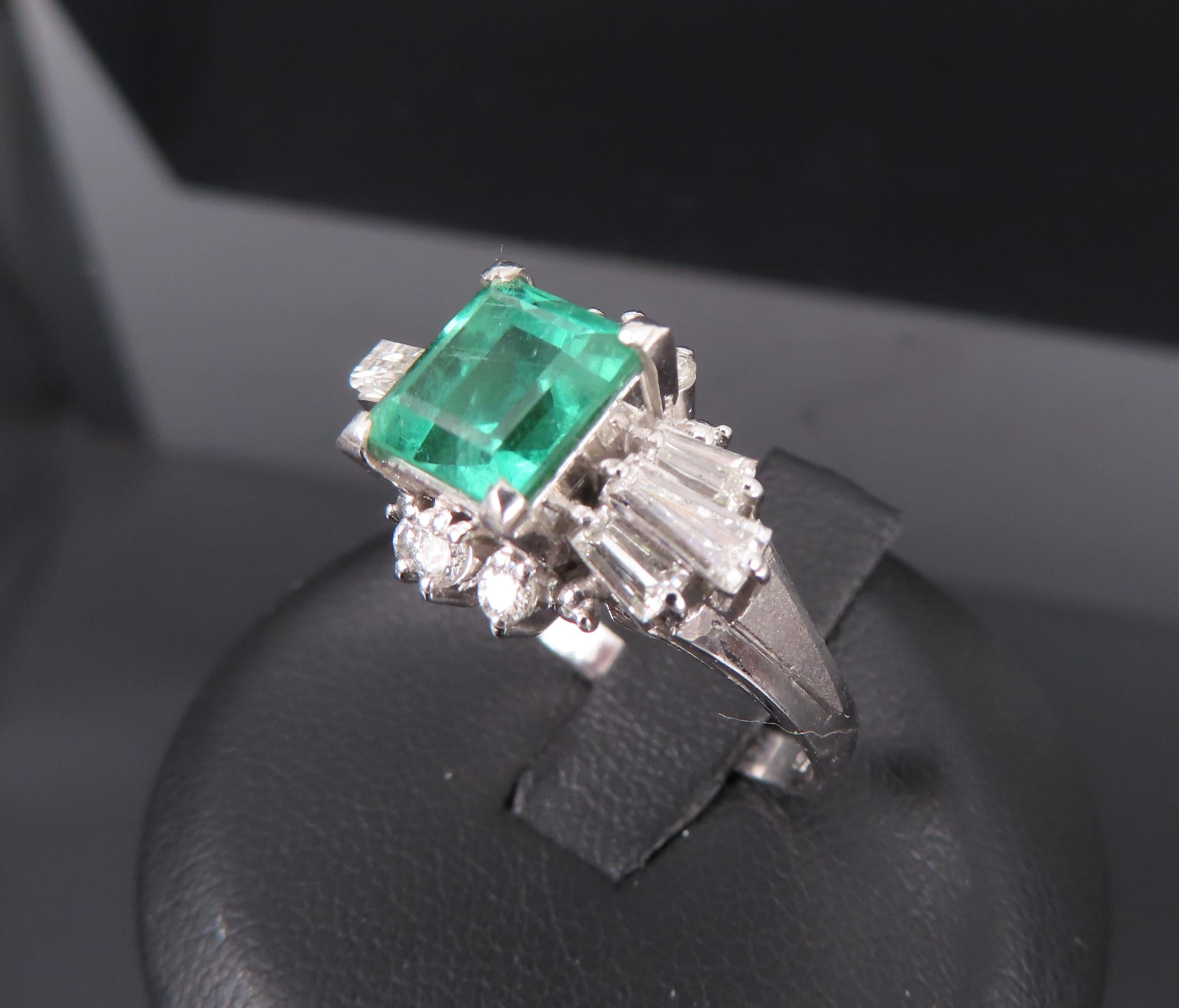 Fine Clean 1.48ct GIA No Oil Emerald 0.76ct Diamond Platinum Ring, Size 5.5